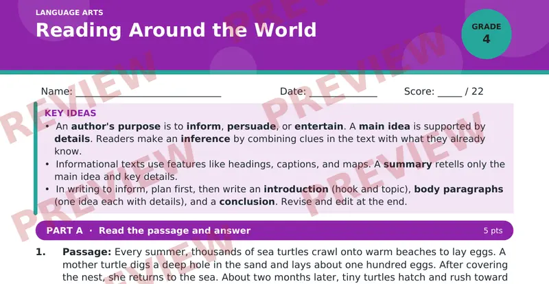 Page 1 preview of Reading Around the World