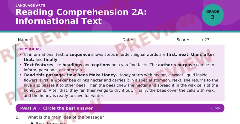 Page 1 preview of Reading Comprehension 2A: Informational Text — Grade 3