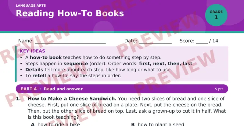 Page 1 preview of Reading How-To Books