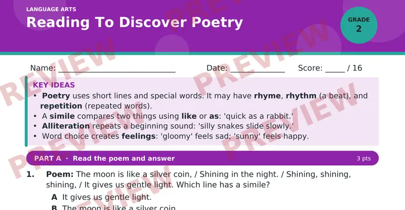 Page 1 preview of Reading To Discover Poetry