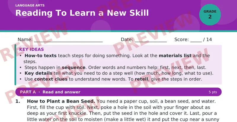 Page 1 preview of Reading To Learn a New Skill