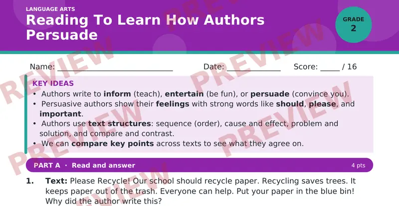 Page 1 preview of Reading To Learn How Authors Persuade
