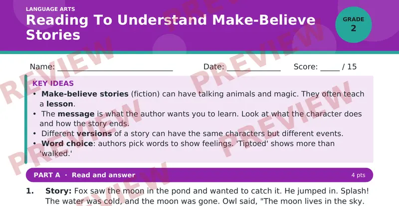 Page 1 preview of Reading To Understand Make-Believe Stories