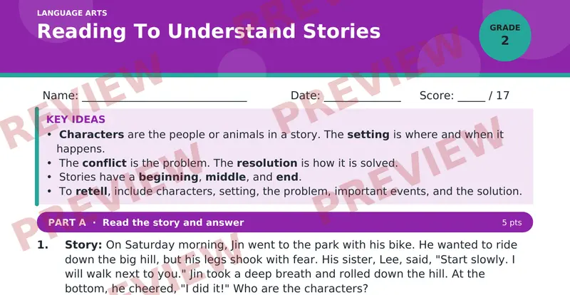 Page 1 preview of Reading To Understand Stories