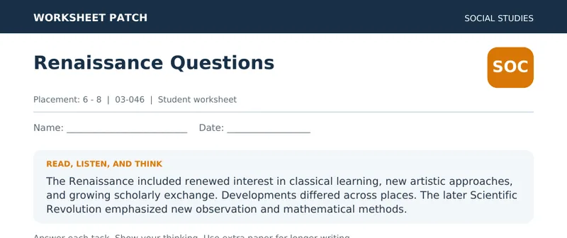 Page 1 preview of Renaissance Questions