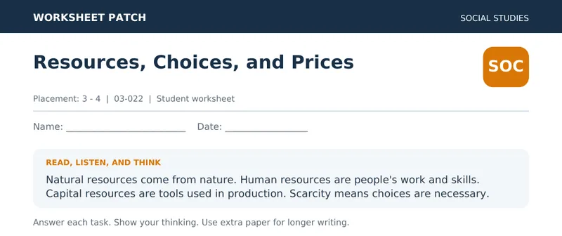 Page 1 preview of Resources, Choices, and Prices