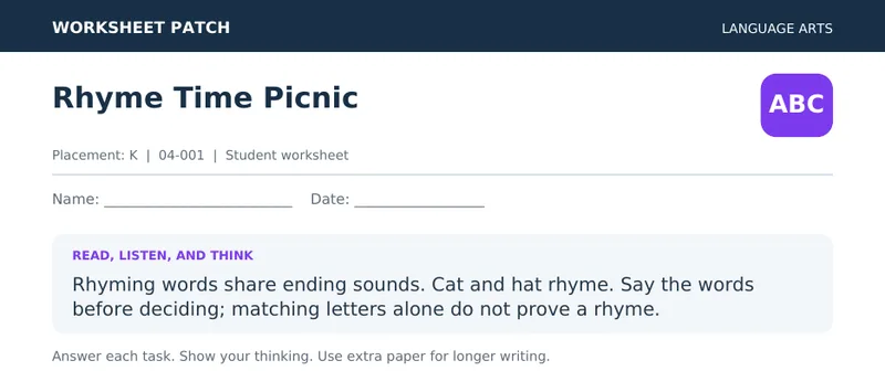 Page 1 preview of Rhyme Time Picnic