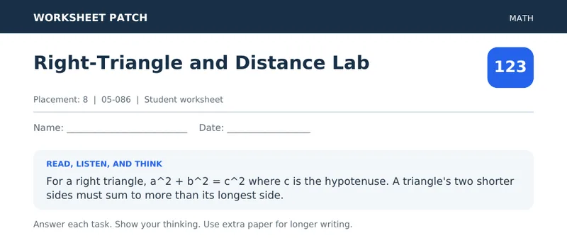 Page 1 preview of Right-Triangle and Distance Lab