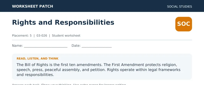 Page 1 preview of The Bill of Rights: First Amendment Rights and Responsibilities