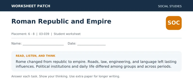 Page 1 preview of Roman Republic and Empire