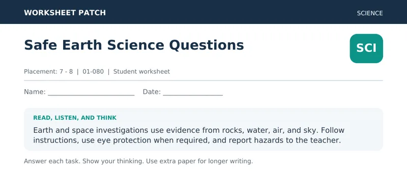 Page 1 preview of Safe Earth Science Questions