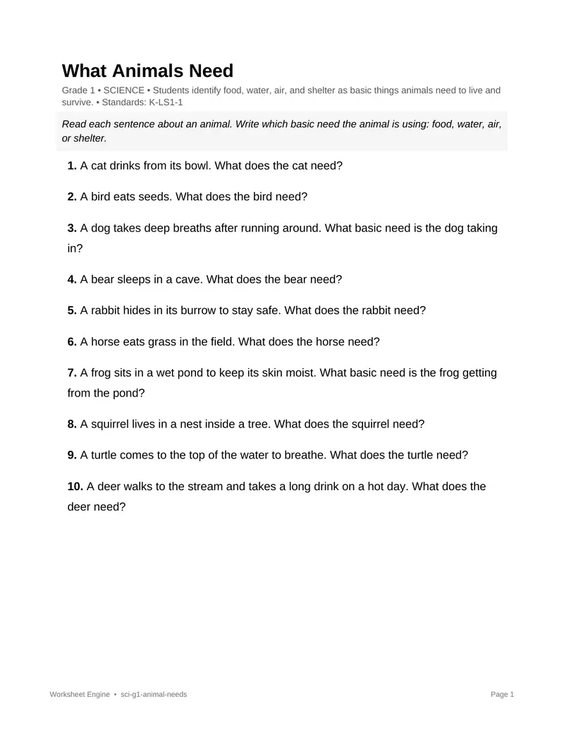 Page 1 preview of What Animals Need