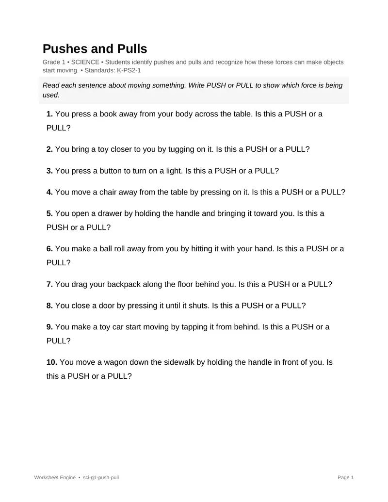 Page 1 preview of Pushes and Pulls