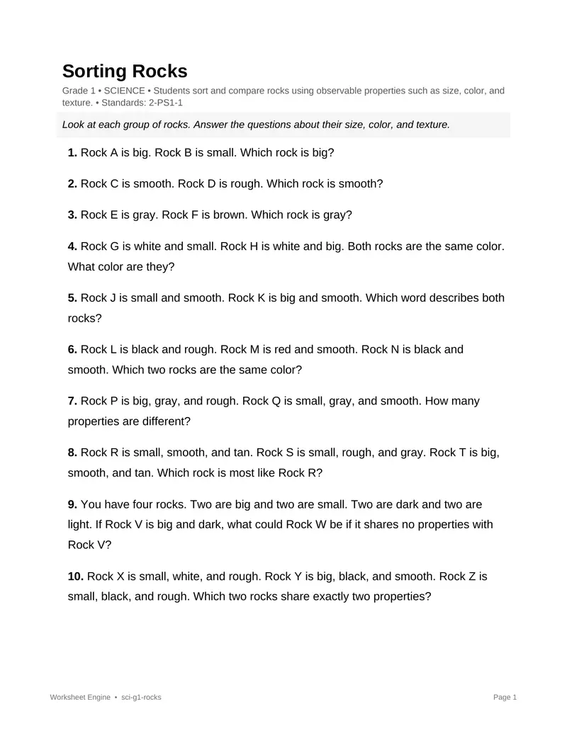 Page 1 preview of Sorting Rocks