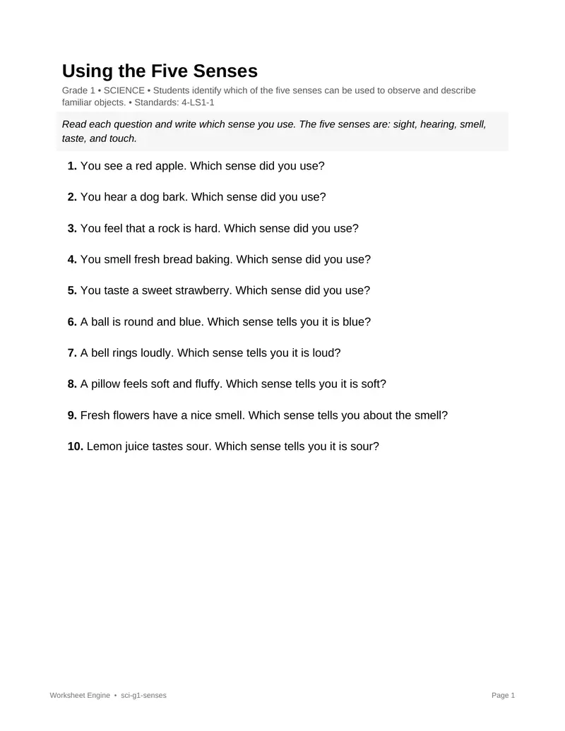 Page 1 preview of Using the Five Senses