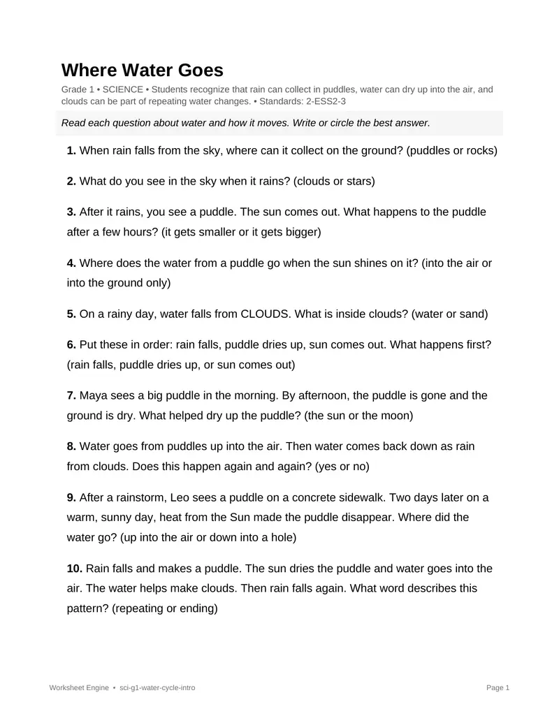 Page 1 preview of Where Water Goes
