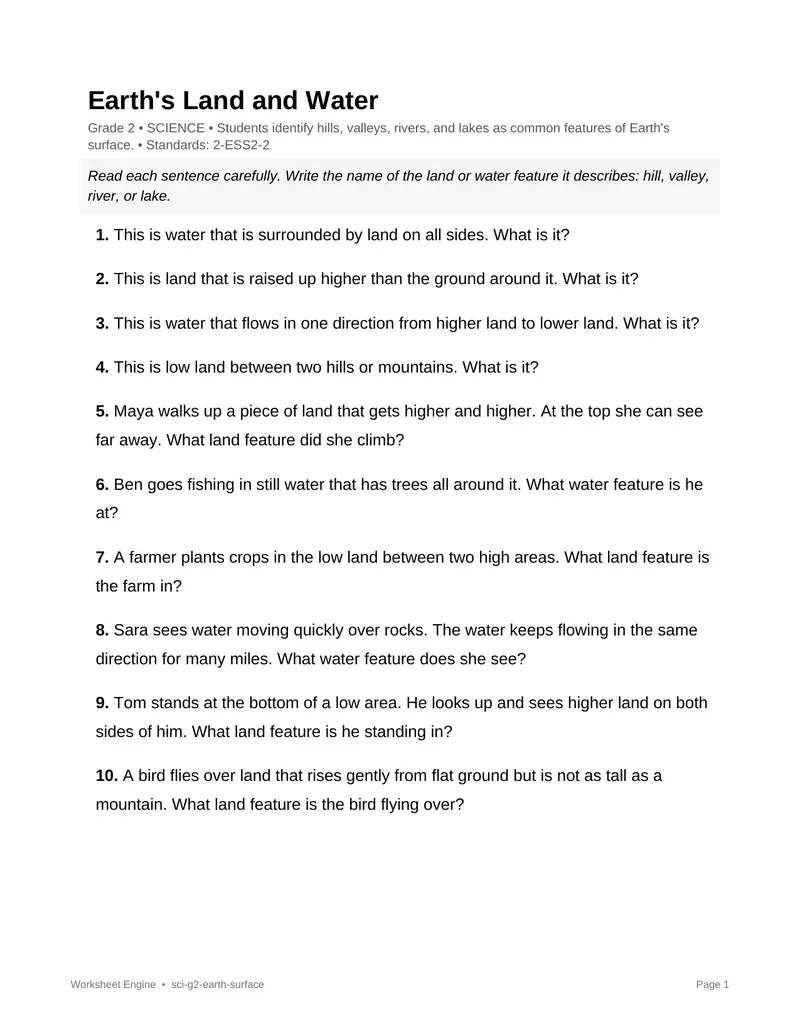 Page 1 preview of Earth's Land and Water