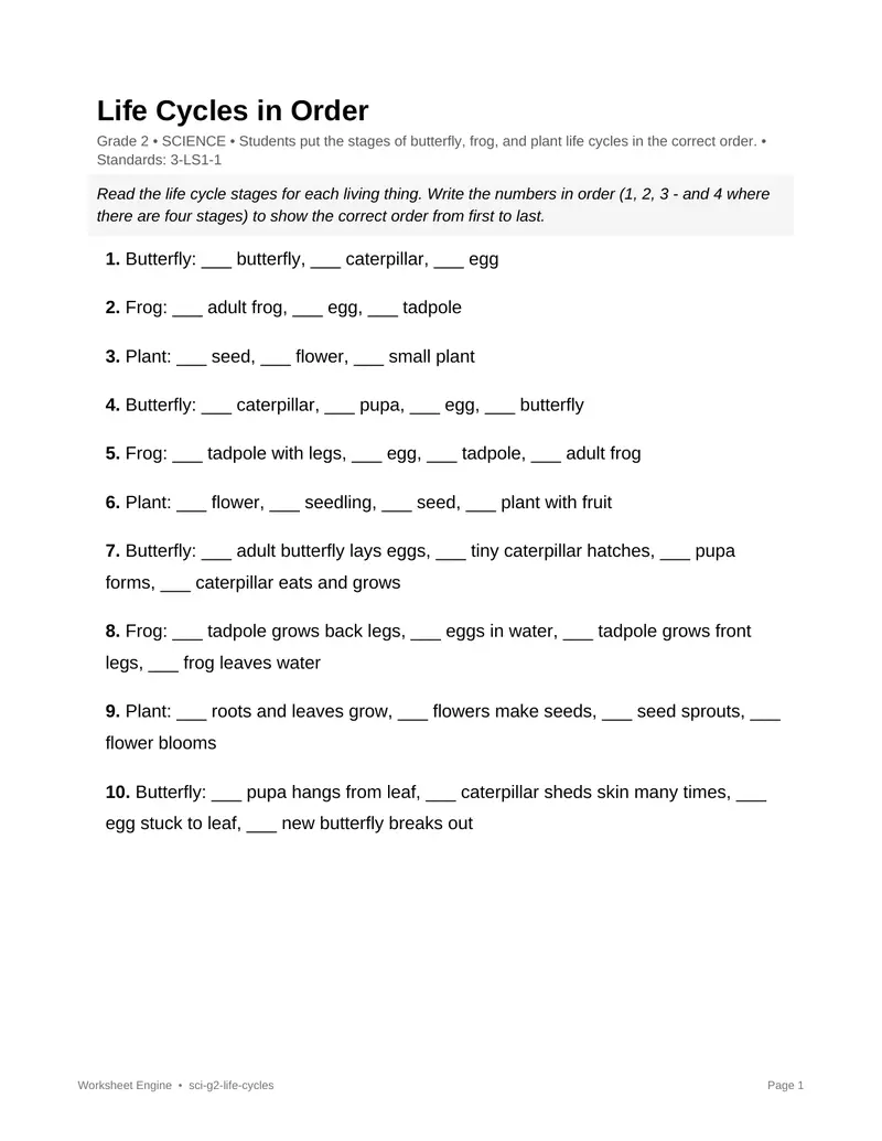 Page 1 preview of Life Cycles in Order