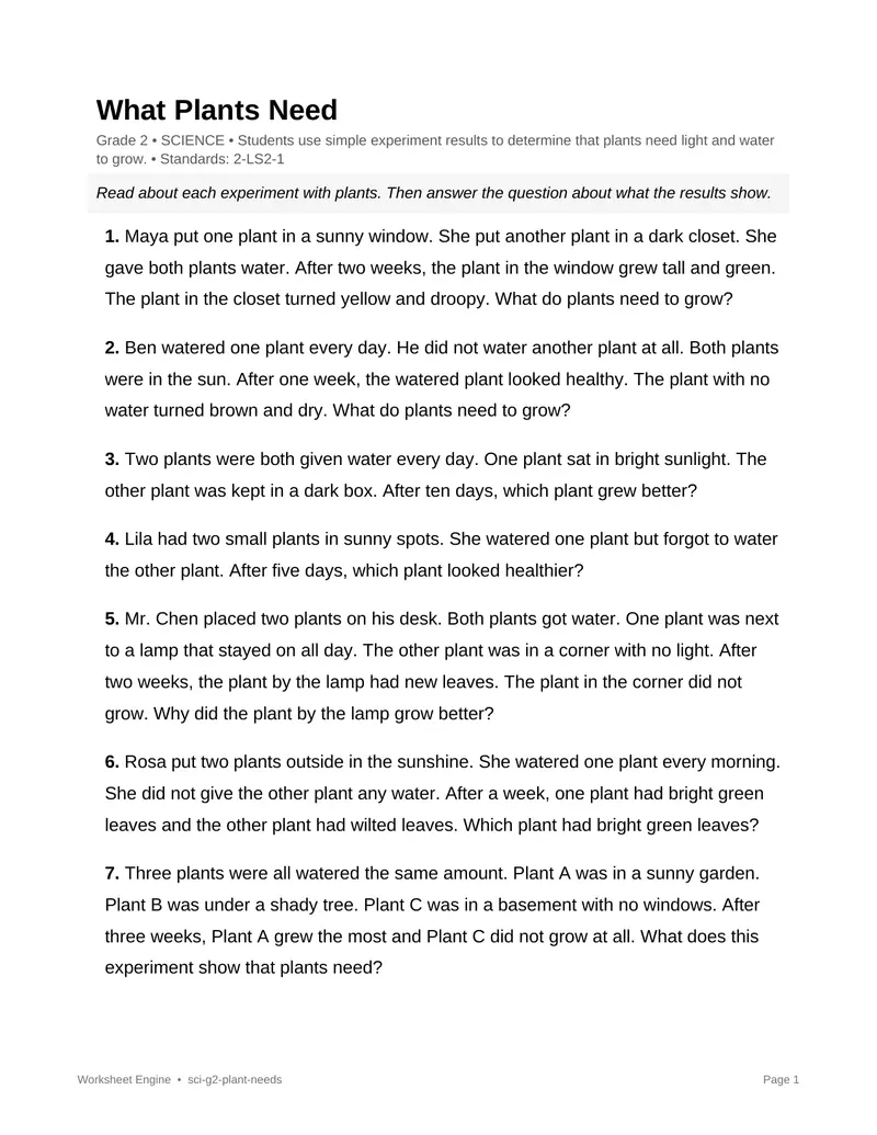 Page 1 preview of What Plants Need