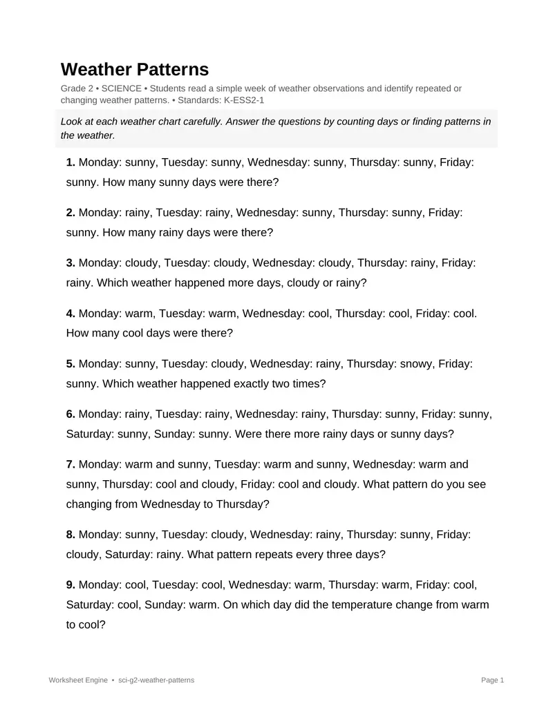 Page 1 preview of Weather Patterns