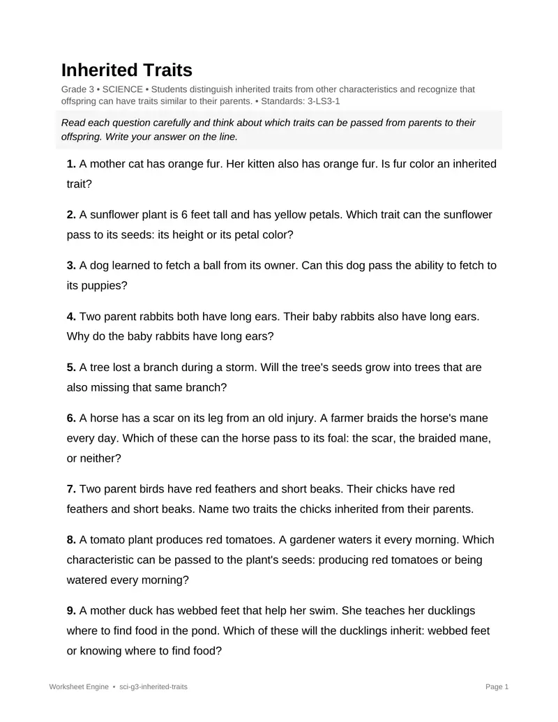 Page 1 preview of Inherited Traits