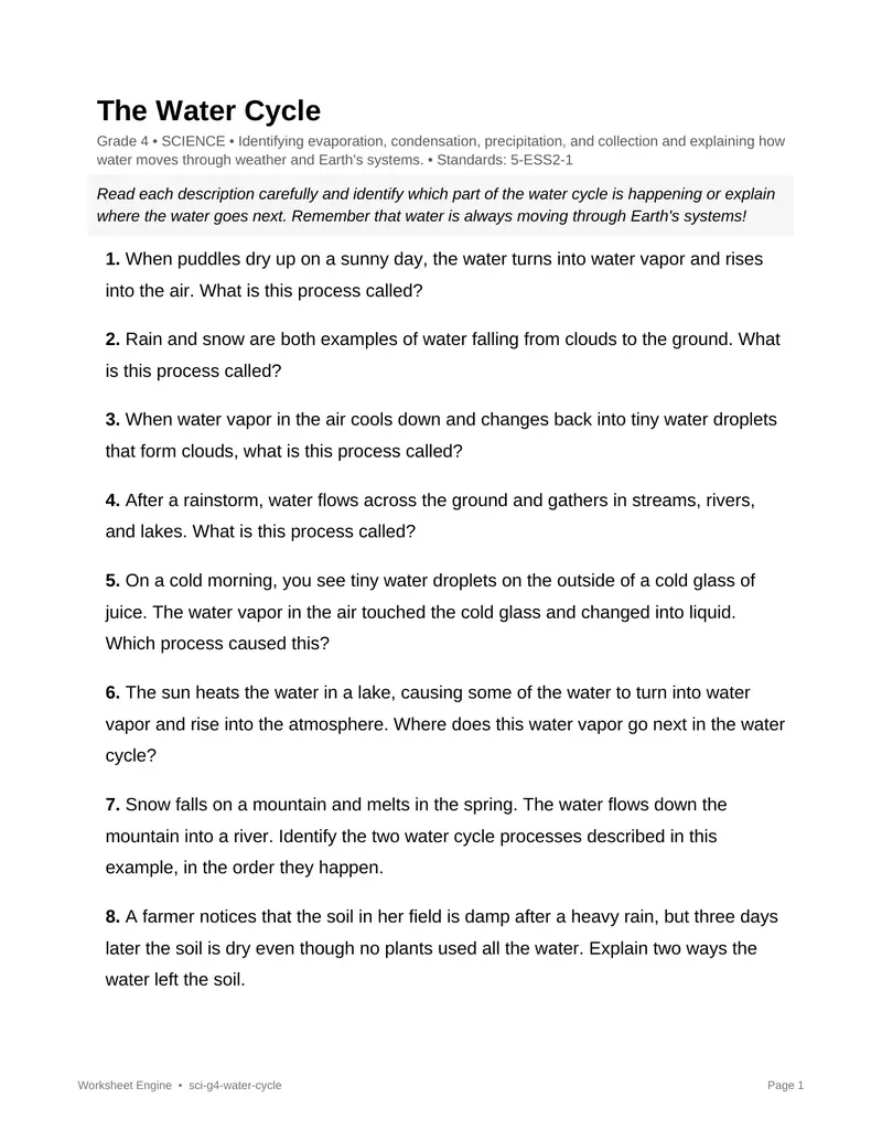 Page 1 preview of The Water Cycle