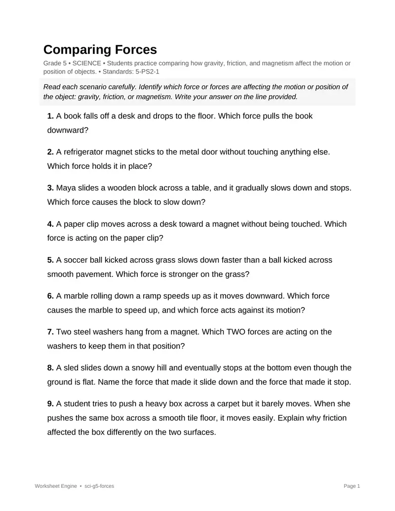 Page 1 preview of Comparing Forces
