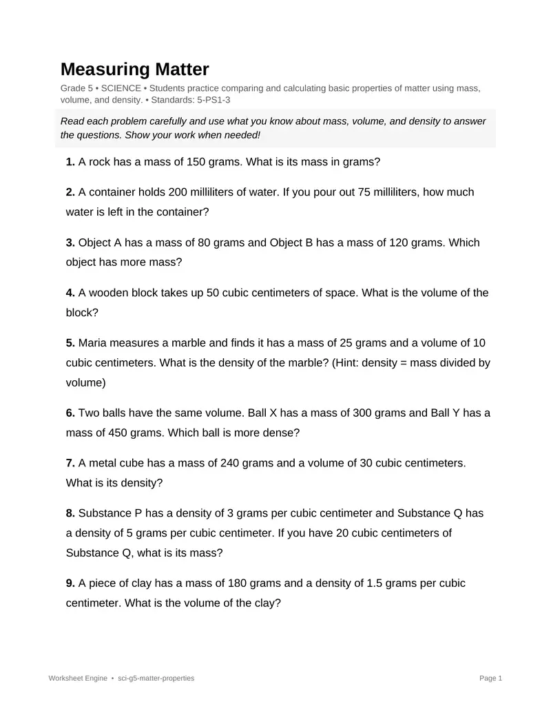 Page 1 preview of Measuring Matter