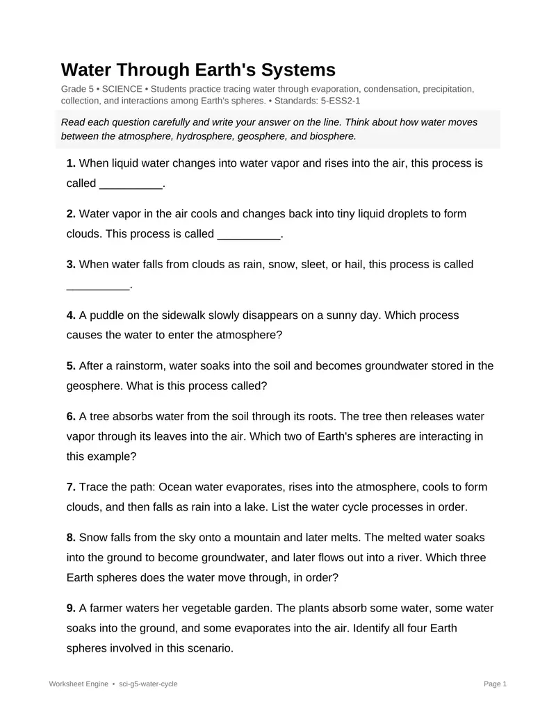Page 1 preview of Water Through Earth's Systems