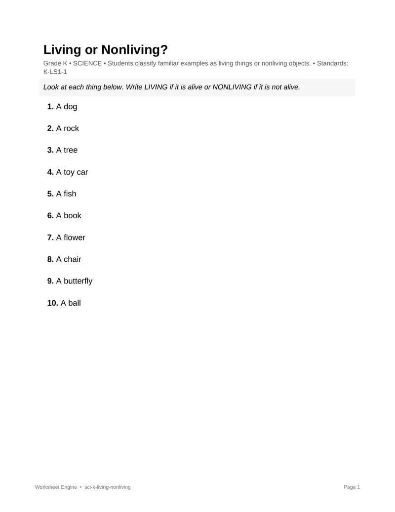 Page 1 preview of Living or Nonliving?