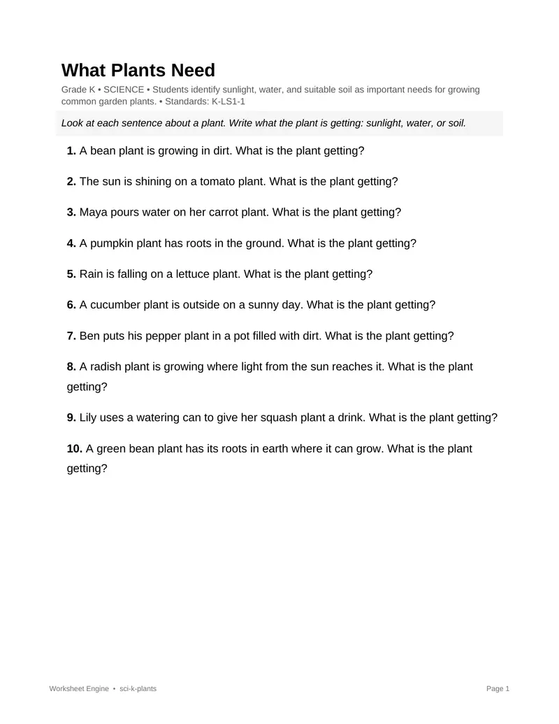 Page 1 preview of What Plants Need