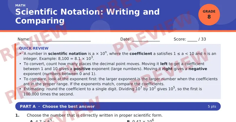 Page 1 preview of Scientific Notation: Writing and Comparing