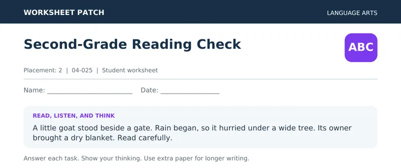 Page 1 preview of Second-Grade Reading Check