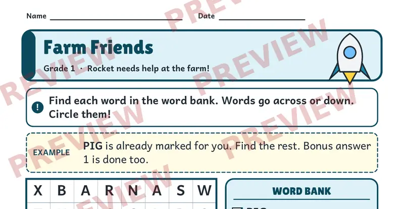 Page 1 preview of Seek Rocket's Word Searches