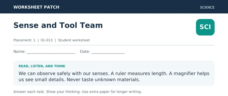 Page 1 preview of Sense and Tool Team