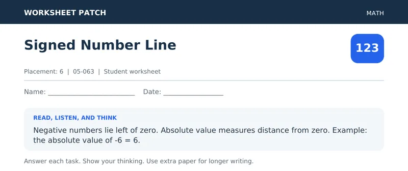Page 1 preview of Signed Number Line