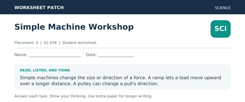 Page 1 preview of Simple Machine Workshop