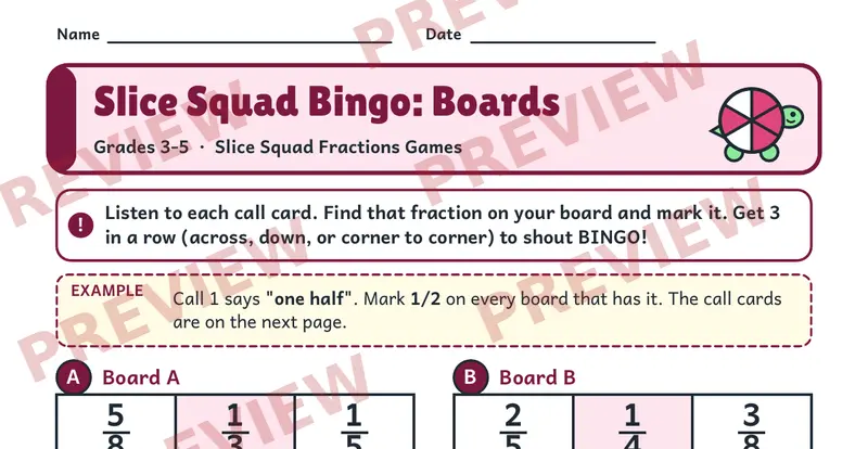 Page 1 preview of Slice Squad Fractions Games