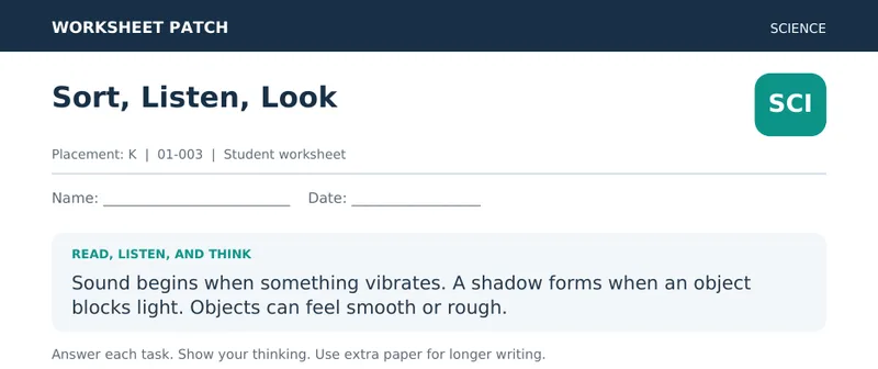 Page 1 preview of Sort, Listen, Look