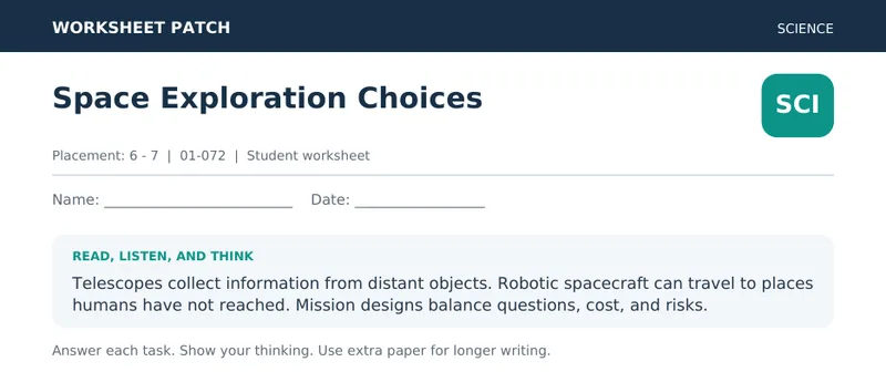 Page 1 preview of Space Exploration Choices