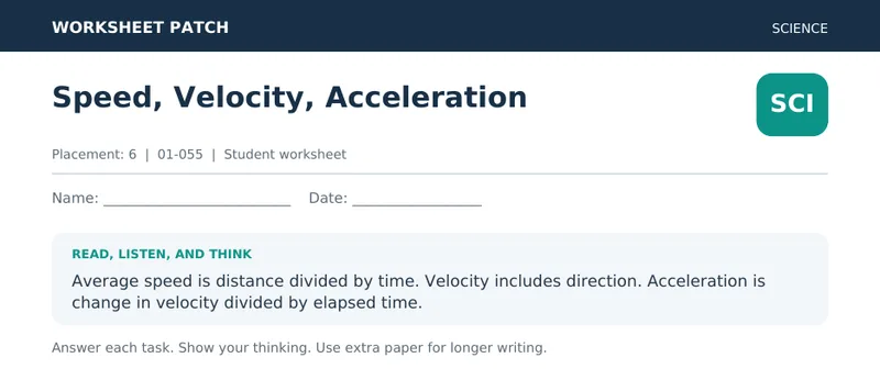 Page 1 preview of Speed, Velocity, Acceleration