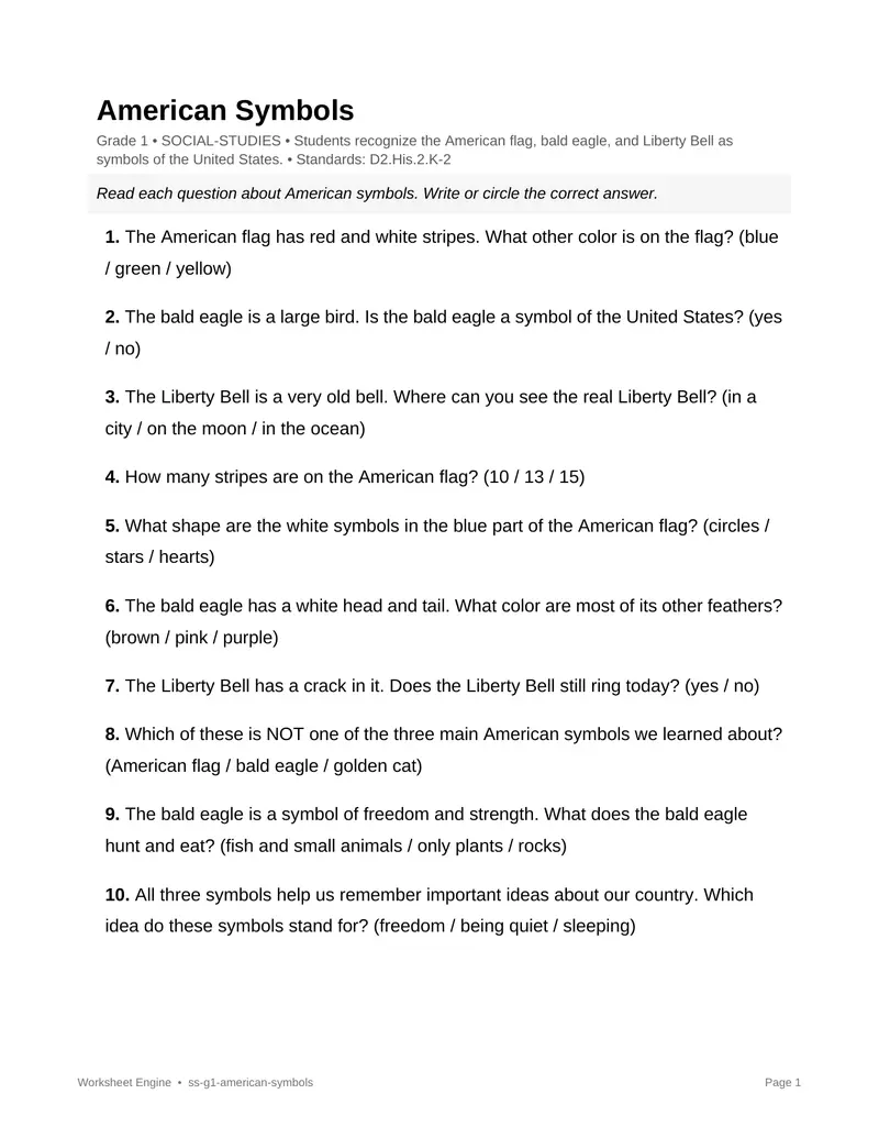 Page 1 preview of American Symbols