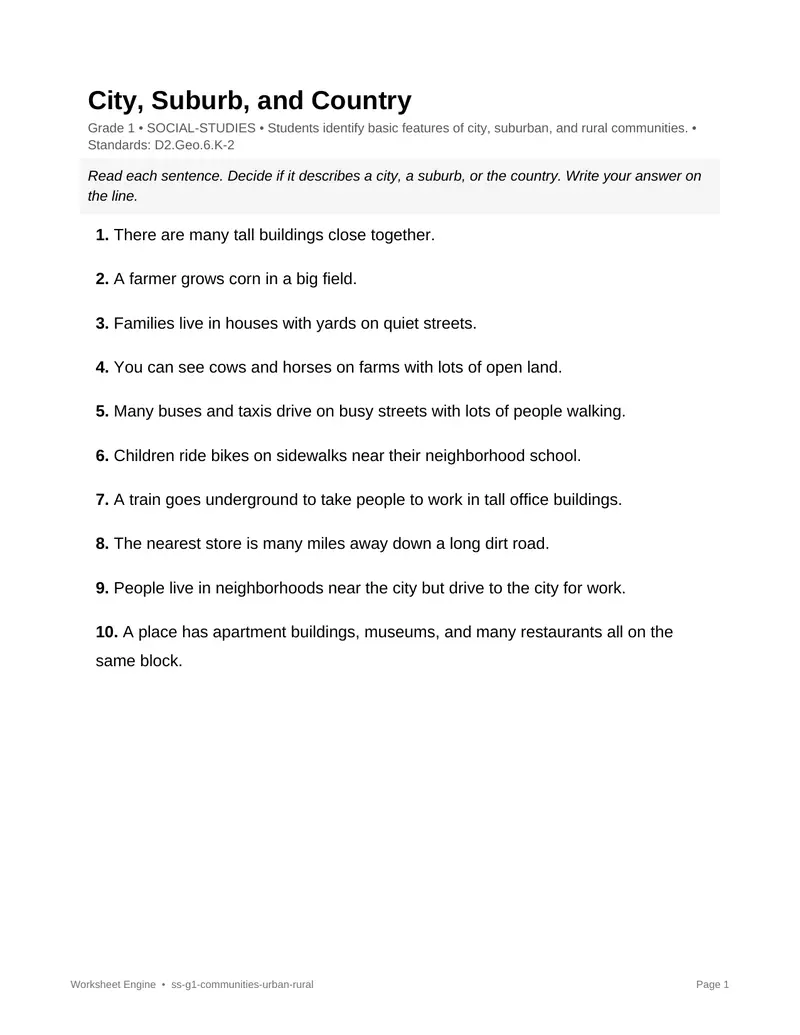 Page 1 preview of City, Suburb, and Country