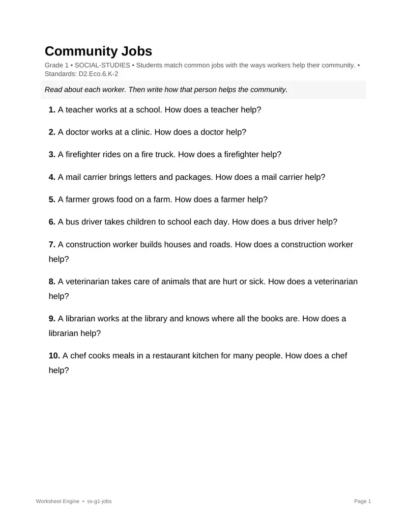 Page 1 preview of Community Jobs