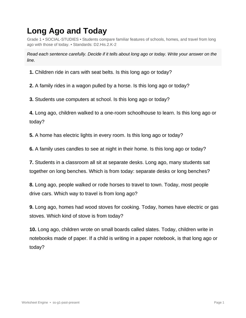 Page 1 preview of Long Ago and Today