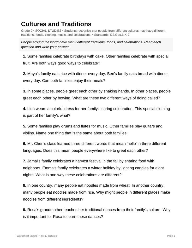 Page 1 preview of Cultures and Traditions