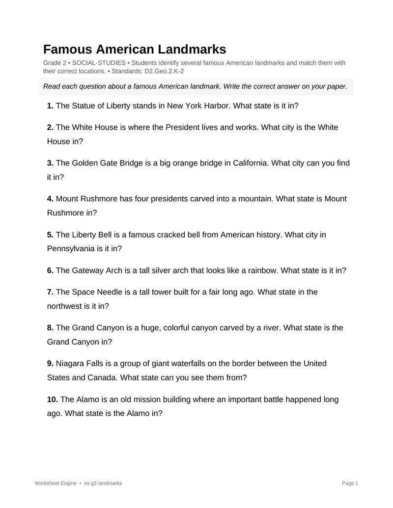 Page 1 preview of Famous American Landmarks