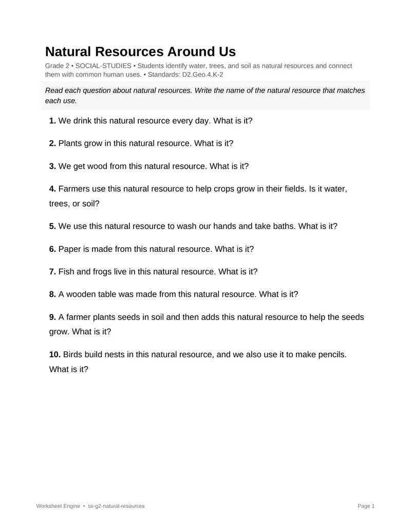Page 1 preview of Natural Resources Around Us