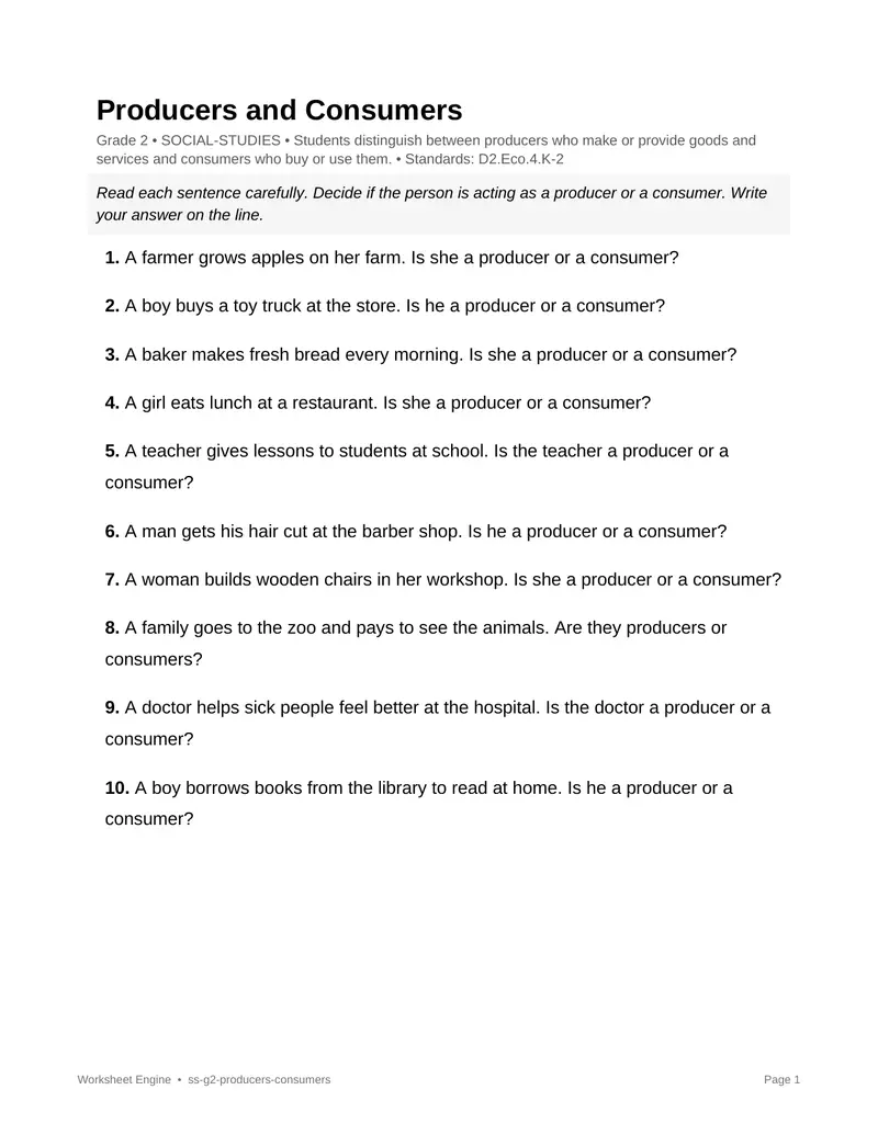 Page 1 preview of Producers and Consumers