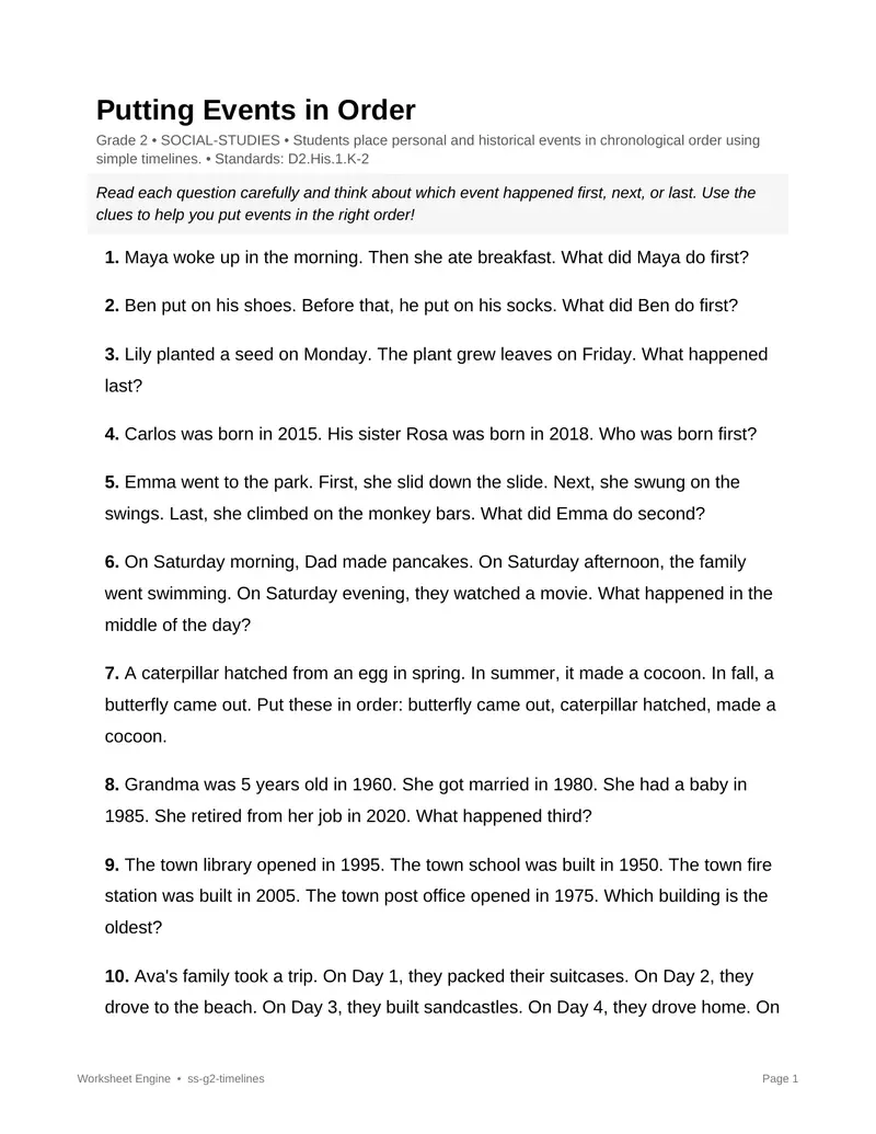 Page 1 preview of Putting Events in Order